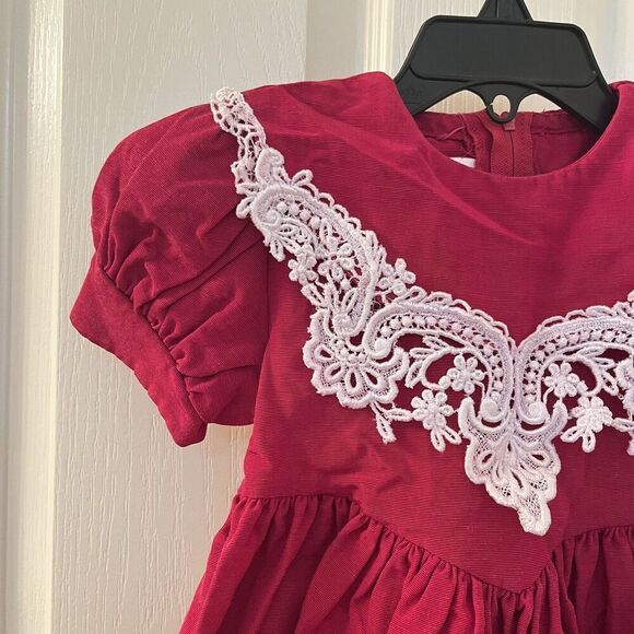 Vintage Jessica McClintock Gunne Sax Burgundy Taffeta & Lace Dress Girls Size 2T - Picture 4 of 12